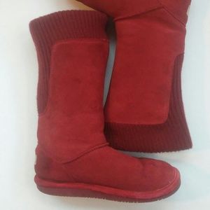 Red BEARPAW boots, leather/wool sz 7
